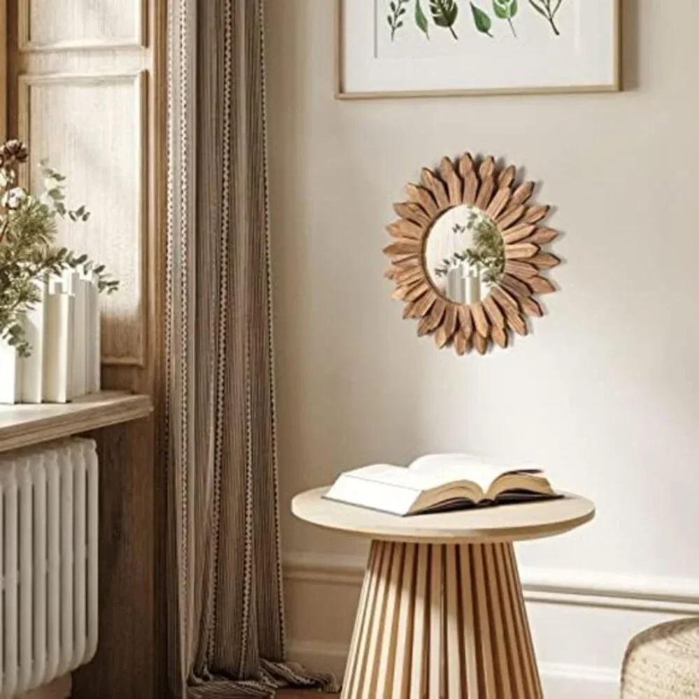 New 12Inch Rustic Sunburst Wall Mirror, Boho Decorative Mirror for Home Decor